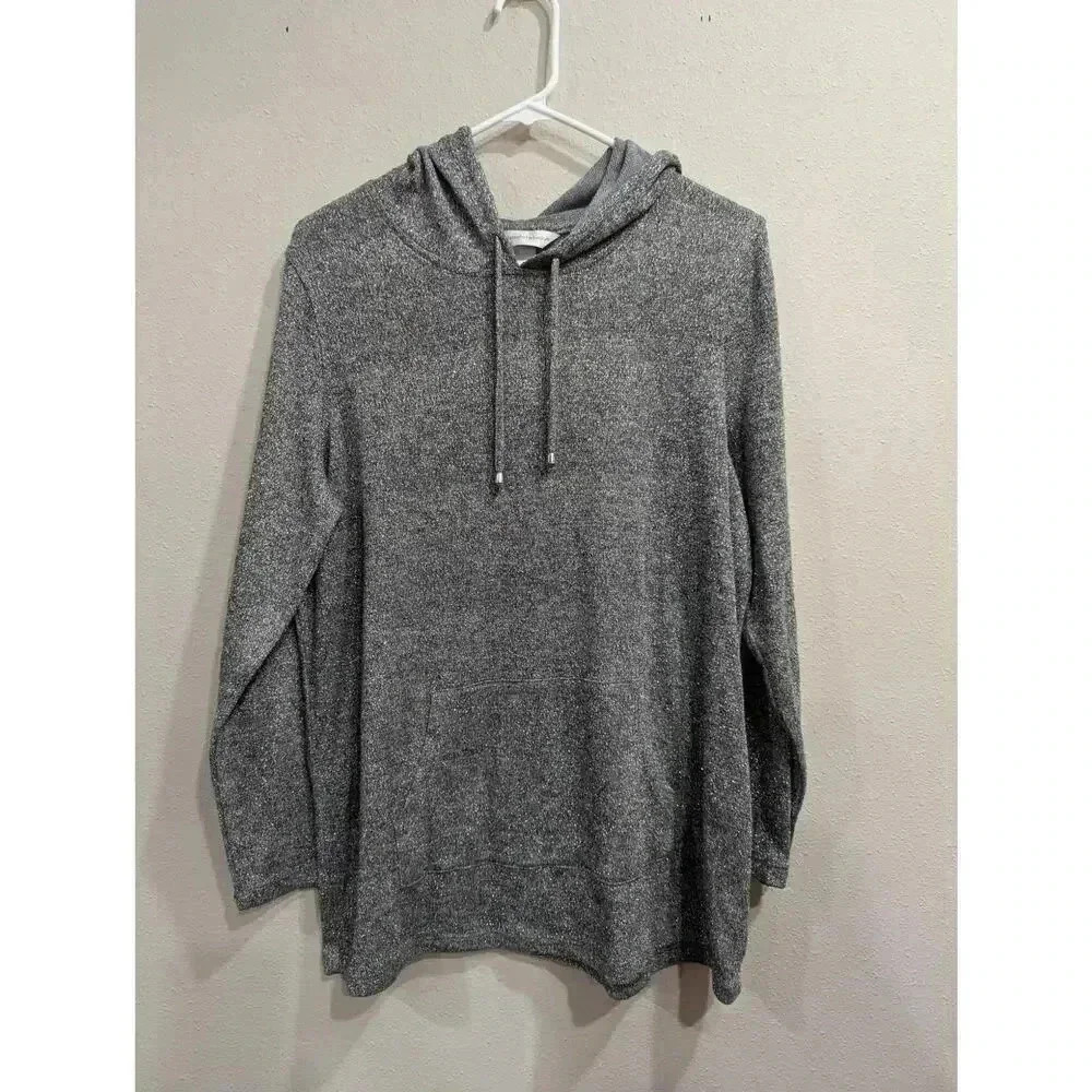 Ladies long sleeve Metallic silver hoodie by Christopher & Banks size L